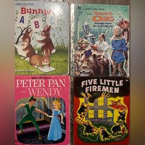 Vintage Little golden Books 4 Bunny's ABCs ,Five little firemen ,Oz ,Peter Pan